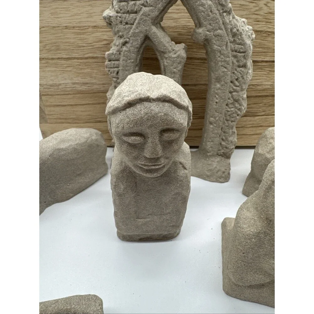 IRISH STONE HANDCAST CELTIC NATIVITY SET BY FORDE CRAFTS LTD. KILCULLEN KILDARE